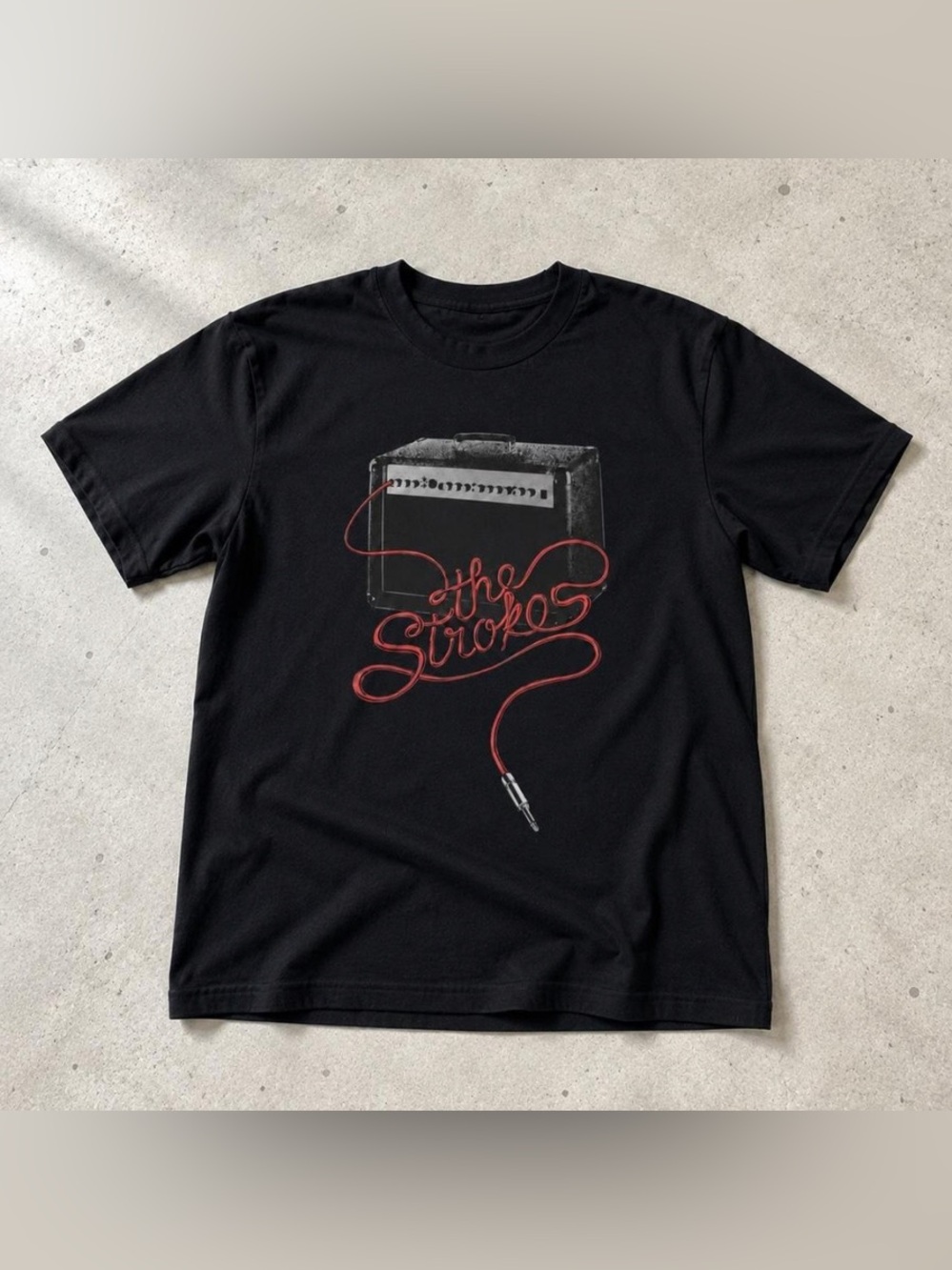 Gildan Black Tee with Red Cable 'The Strokes' Amp Graphic